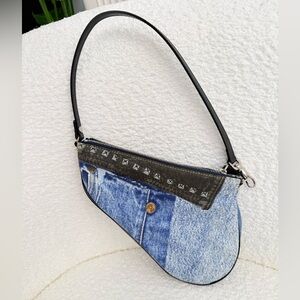 Stylish Denim and Black Leather Women's Bag